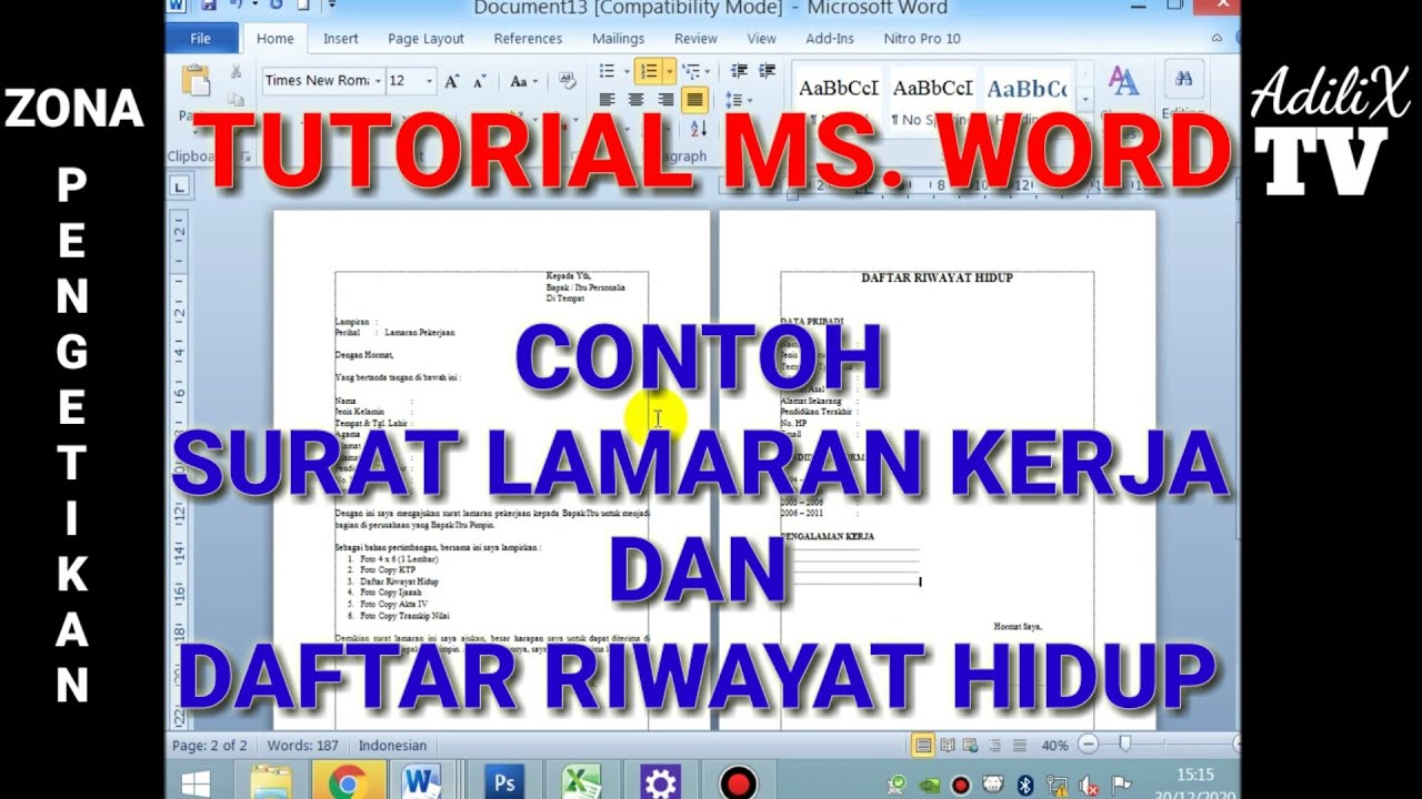 CONTOH SURAT LAMARAN KERJA DAN DAFTAR RIWAYAT HIDUP
