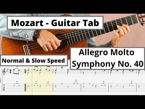 MOZART - Allegro Molto - Guitar Tab - Fingerstyle Guitar / Classical Guitar (Symphony 40)