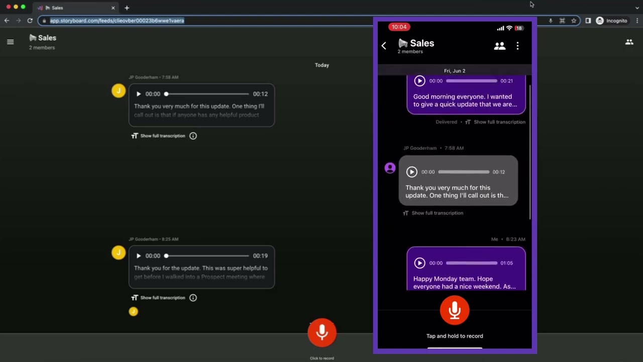 Chat by Storyboard: Voice Messages with AI-powered Transcripts