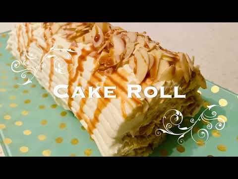 ✨ Caramel Almond Cake Roulette (Swiss Cake Roll) – Easy & Fluffy Recipe (رولت کیک)