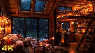 THUNDERSTORM in a Cozy Tiny Cabin | Rain Sounds & Crackling Fireplace 🌧️🔥
