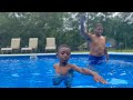 Swimming Underwater Father And Son Learn How To Swim