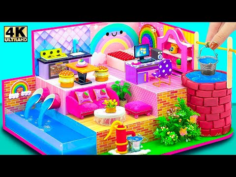 Build a SMART Mini House with 2 Bedrooms, Water WELL and POOL from Cardboard | DIY Miniature House