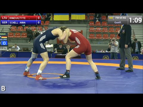 Qualification FW - 69 kg: Anna SCHELL (GER) df. Danute DOMIKAITYTE (LTU), 7-5