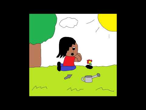 Menina plantando - Desenho animado