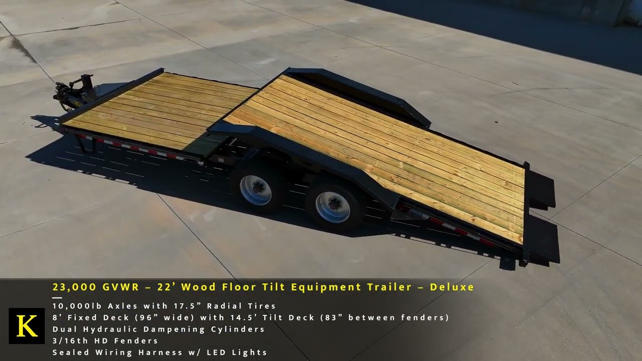 23,000 GVWR – 22' Wood Floor Tilt Equipment Trailer -Kaufman