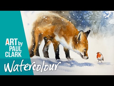 How to Paint a Fox and Robin in the Snow in Watercolour