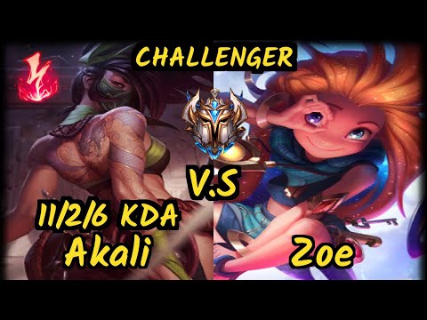 SPY Humanoid (AKALI) vs ZOE - 11/2/6 KDA MID CHALLENGER GAMEPLAY - EUW
