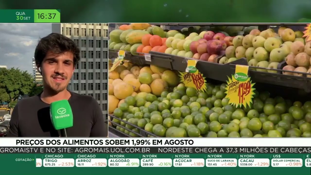 Preços dos alimentos sobem 1,99% em agosto