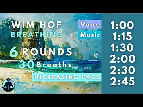 WIM HOF Guided Breathing | 30 Breaths 6 Rounds Increasing Pace | Up to 2:45min