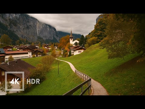 Chill Autumn Walk Lauterbrunnen Switzerland | Weisse Lütschine River 4K HDR