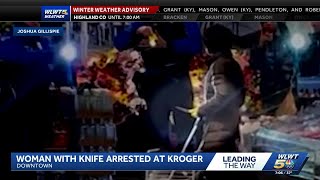 Video shows woman with knife arrested at Kroger in downtown Cincinnati