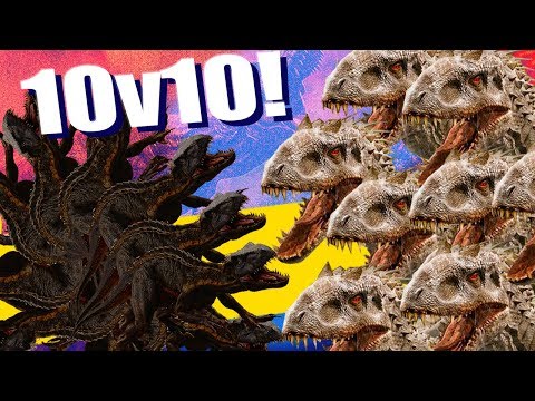 10 Indoraptors vs 10 Indominus Rex Battle Royale! Jurassic World Evolution