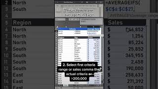 Averageif. Get the average of value when you have criteria like North region and greater than 200,000 in sales. - Excel Xpert tutorial video