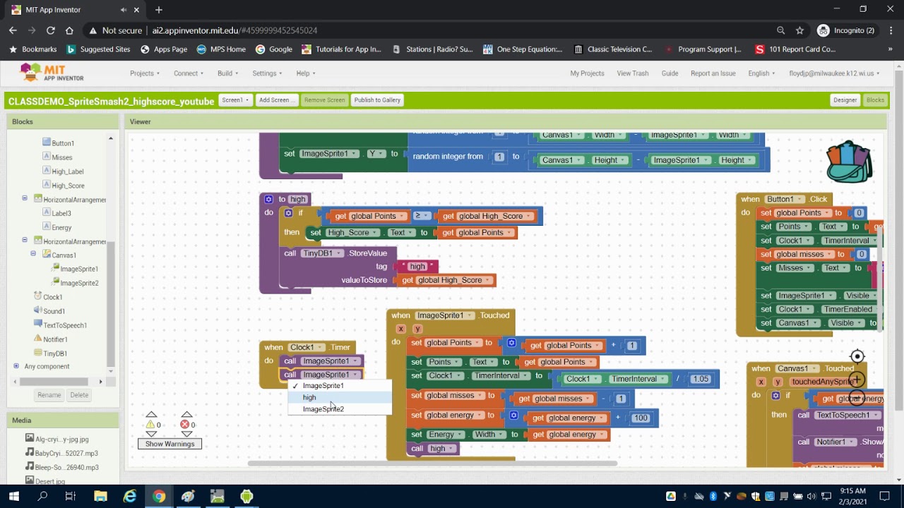 Sprite Smash Multiple Sprites MIT APP INVENTOR 2