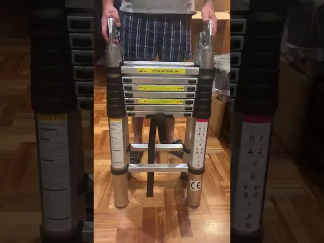 Vídeo relacionado con TEENO 5M (2.5+2.5) Escalera Telescópica de Aluminio, Escalera Multipropósito Antideslizante Escaleras Telescópicas Portátiles con 2 Polea Doble y Barra Estabilizadora, Carga Máxima 150 kg, Negro