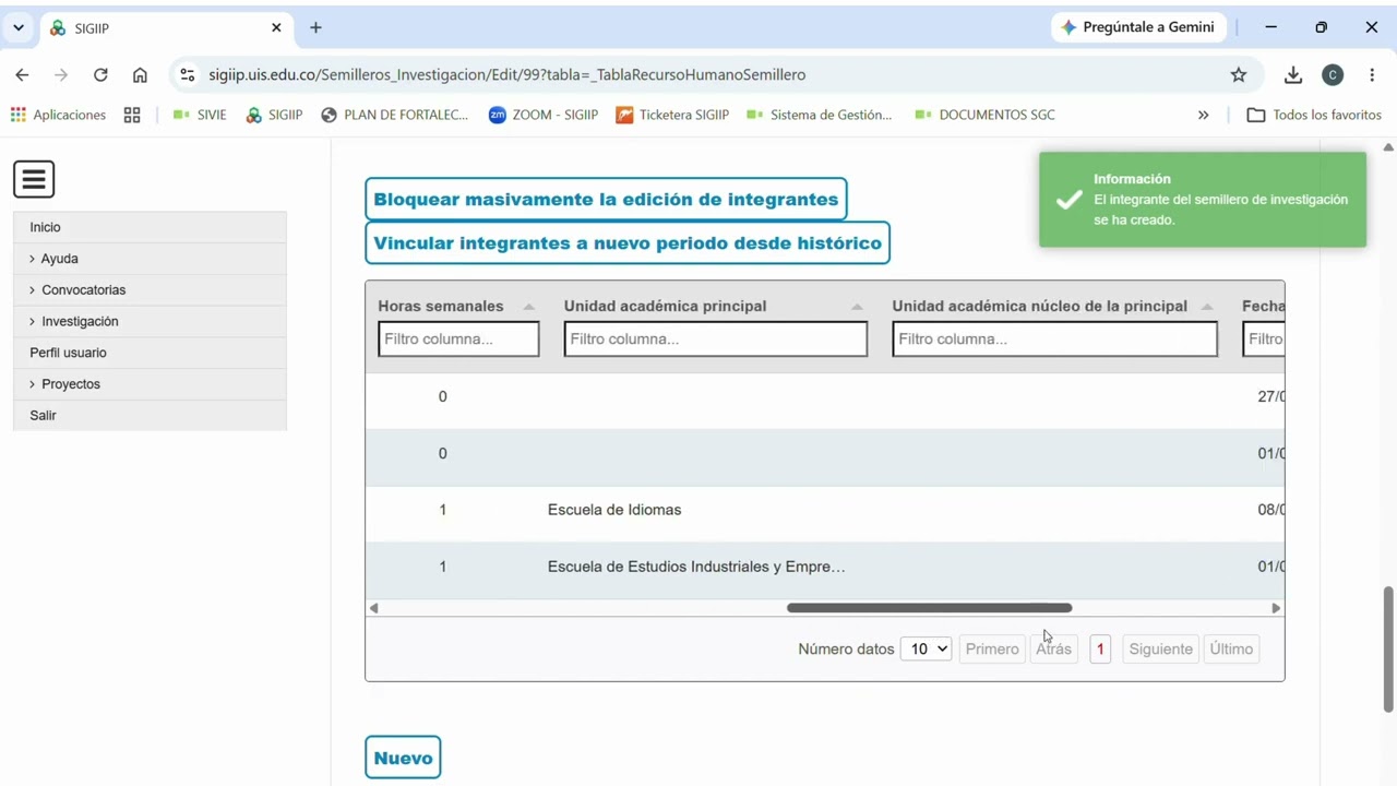 Registrar integrantes