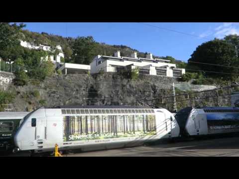 Train departing Bergen Railway station, Norway