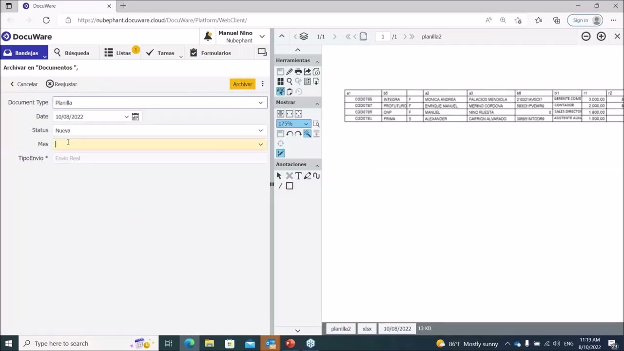 Creación y Distribucion de documentos para firma desde datos de EXCEL usando DocuWare