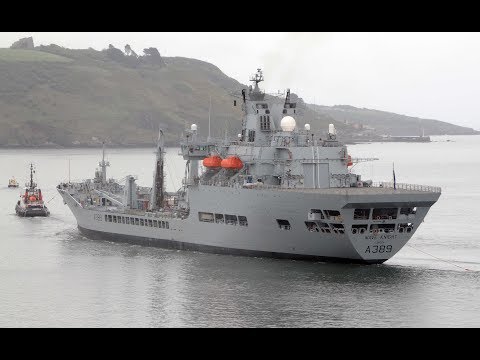 RFA WAVE KNIGHT A389 LEAVES DEVONPORT NAVAL BASE AT PLYMOUTH HOE - 28th April 2019