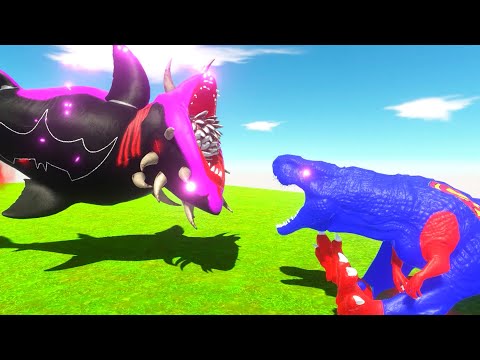 BATMAN MUTANT MEGALODON vs SUPERMAN T-REX DEATH RUN  - Animal Revolt Battle Simulator