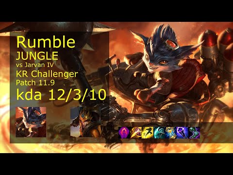 Rumble vs Jarvan IV Jungle - KR Challenger 12/3/10 Patch 11.9 Gameplay // [롤] 럼블 vs 자르반 4세 정글