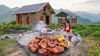 Building an Outdoor Stone BBQ Grill from Natural Rocks | Creating a Rustic Outdo