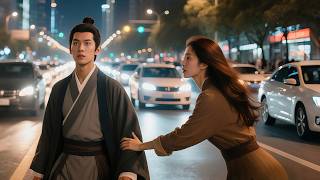 He’s a time-traveling prince frozen in traffic—saved by a beauty just before a car hits!