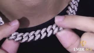 Chaine maille cubaine plaqué or blanc avec diamant ☆ EMIR ICE