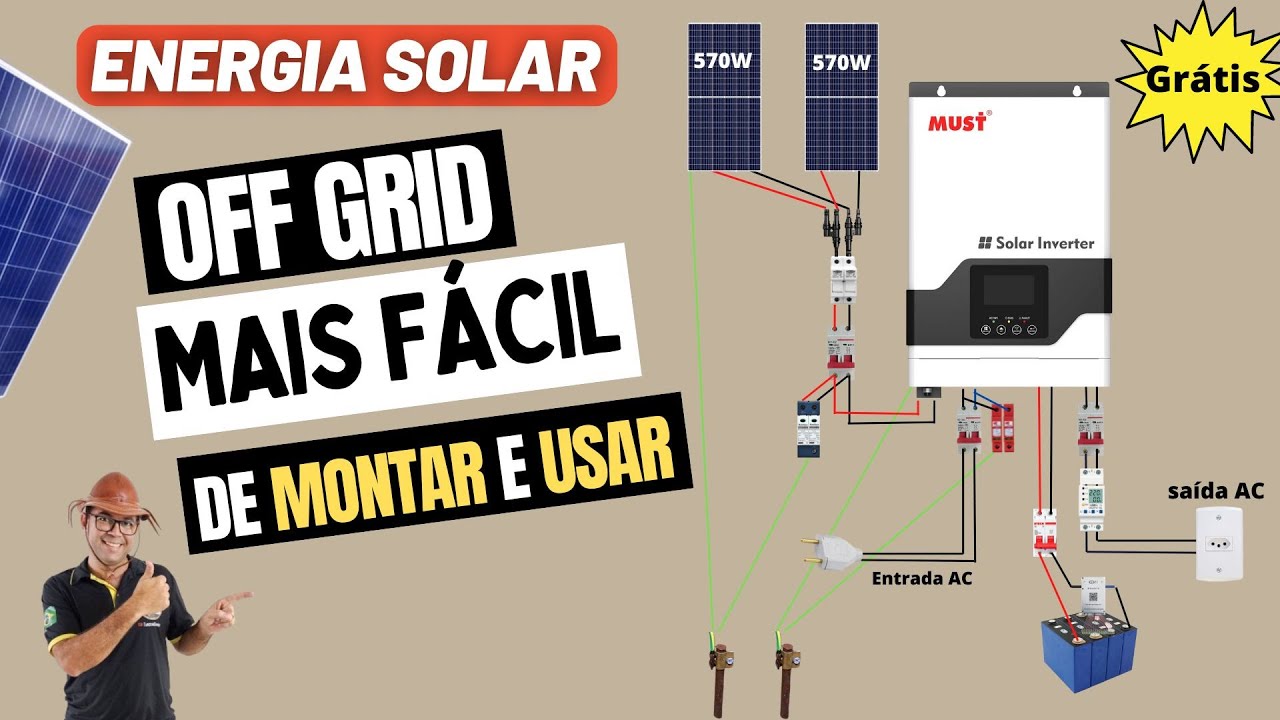PROJETO ☀️OFF GRID SOLAR super Fácil de montar com inversor híbrido MUST 12v