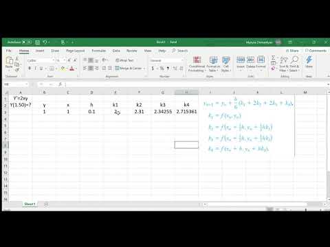 Runge Kutta 4th order done in Excel