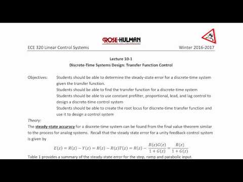 ECE320 Lecture10-1a: Discrete-Time Systems - Transfer Function Control