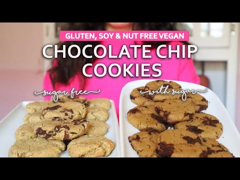 Chewy Gluten Free Vegan Chocolate Chip Cookies | Sugar Free Recipe Included