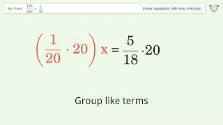 Solve 100/360=x/20: Linear Equation Video Solution | Tiger Algebra