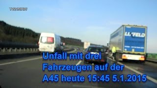 preview picture of video 'Unfall mit drei Fahrzeuge heute auf der A45 15.45 Uhr bei Lüdenscheid Mo.5.1.2015'