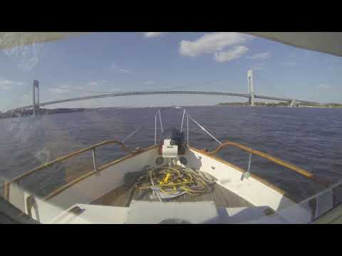 Grand Banks 36 CL Headed up the Hudson toward the Varrazano Narrows Bridge.