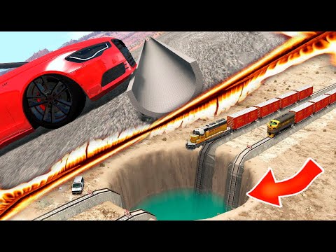 Trains vs Giant Water Pit vs Cars vs Reverse Speed Bump 😲 BeamNG Drive Car Crashes Compilation