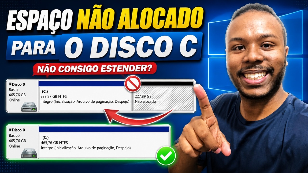 mover o espaço não alocado e aumentar o Disco C