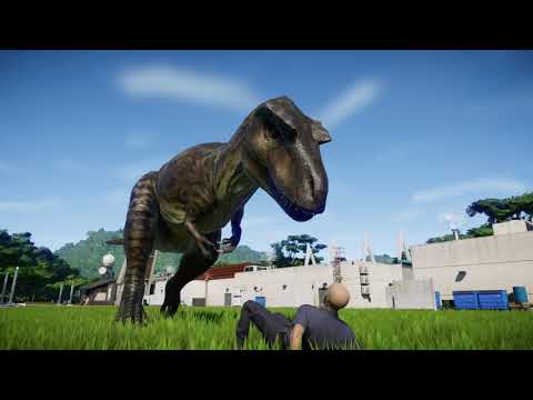 Jurassic World Evolution: Albertosaurus human attack in slow motion