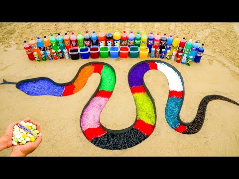 How to make Rainbow Snake with Orbeez, Coca Cola, Monster, Fanta, Sprite vs Mentos & Popular Sodas