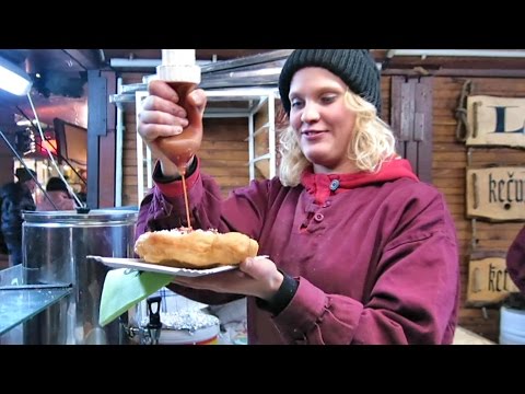 Street Food of Prague, Czech Republic. The Lángos, a Hungarian food speciality