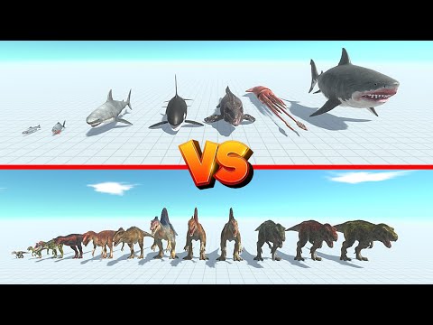 Mutant Megalodon Team Vs T-Rex Team - Animal Revolt Battle Simulator