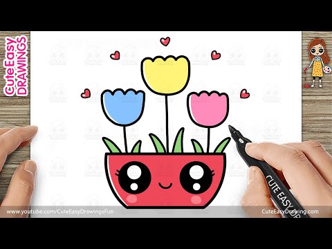 How to Draw a Cute Tulip Flower Pot  – Easy Step-by-Step for Kids