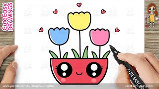 How to Draw a Cute Tulip Flower Pot - Easy Step-by-Step for Kids