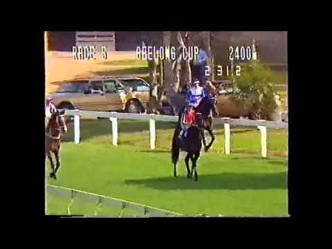 Jamie Evans and Michael Clarke do battle in an epic Geelong Cup 1989