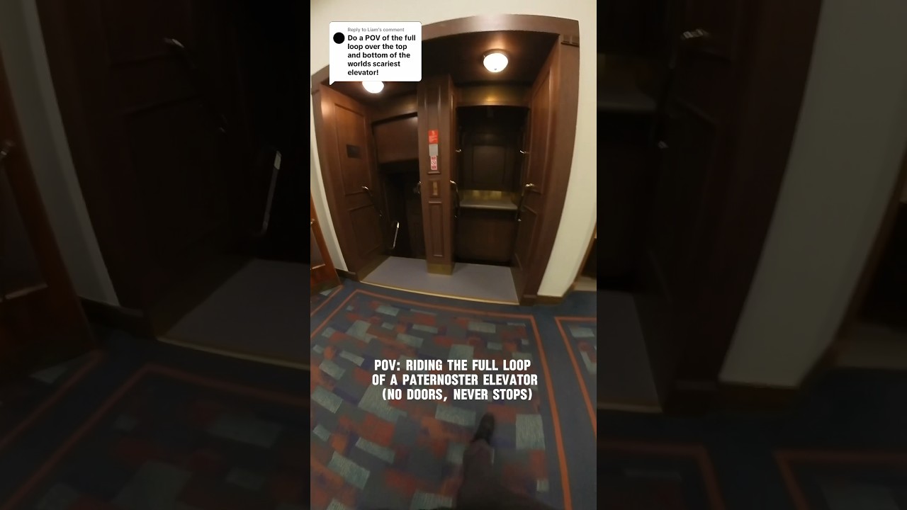 Riding the full loop of Paternoster Elevator (no doors, never stops)