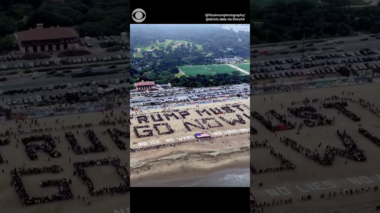 Protesters in San Francisco form giant human sign that reads: 