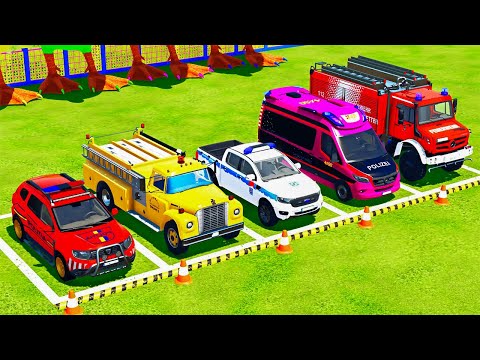 DACIA, FORD, MERCEDES, POLICE CARS, ANBULANCE, FIRE RESCUE TRANSPORTING WITH TRUCK !FS22