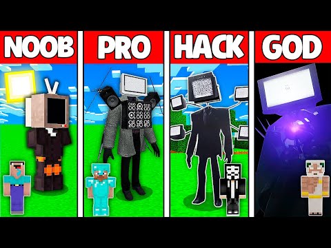 PineApple - Minecraft - Minecraft Battle: NOOB vs PRO vs HACKER vs GOD! TV MAN SKIBIDI BASE BUILD CHALLENGE Animation