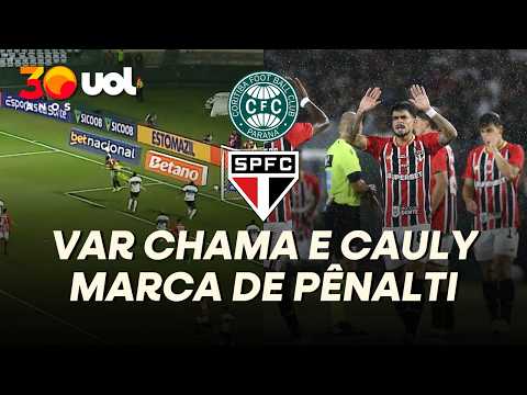 GOL DO SÃO PAULO! GOLEIRO DO CORITIBA COMETE PÊNALTI, SAI MACHUCADO E CAULY MARCA SEU PRIMEIRO GOL